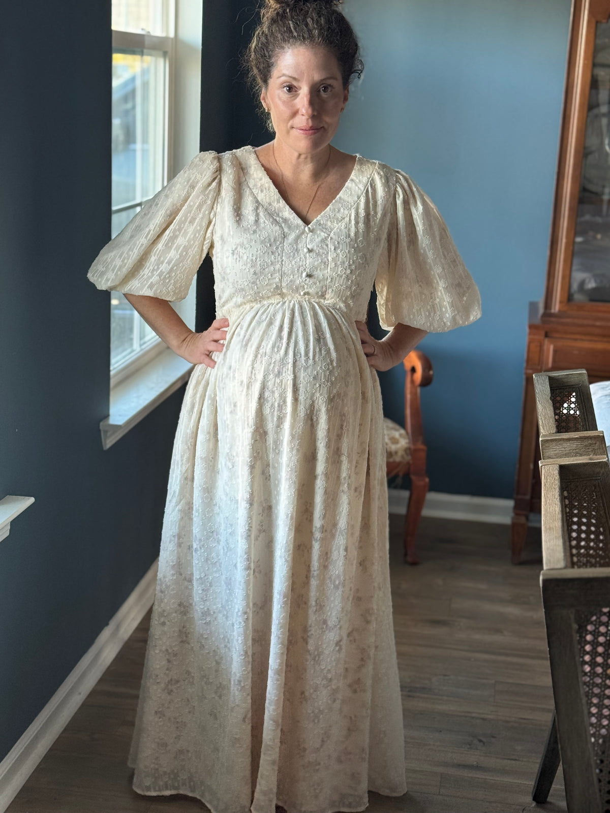 This beautiful dress has a floral slip underlay with a delicate lace thin top layer. 
