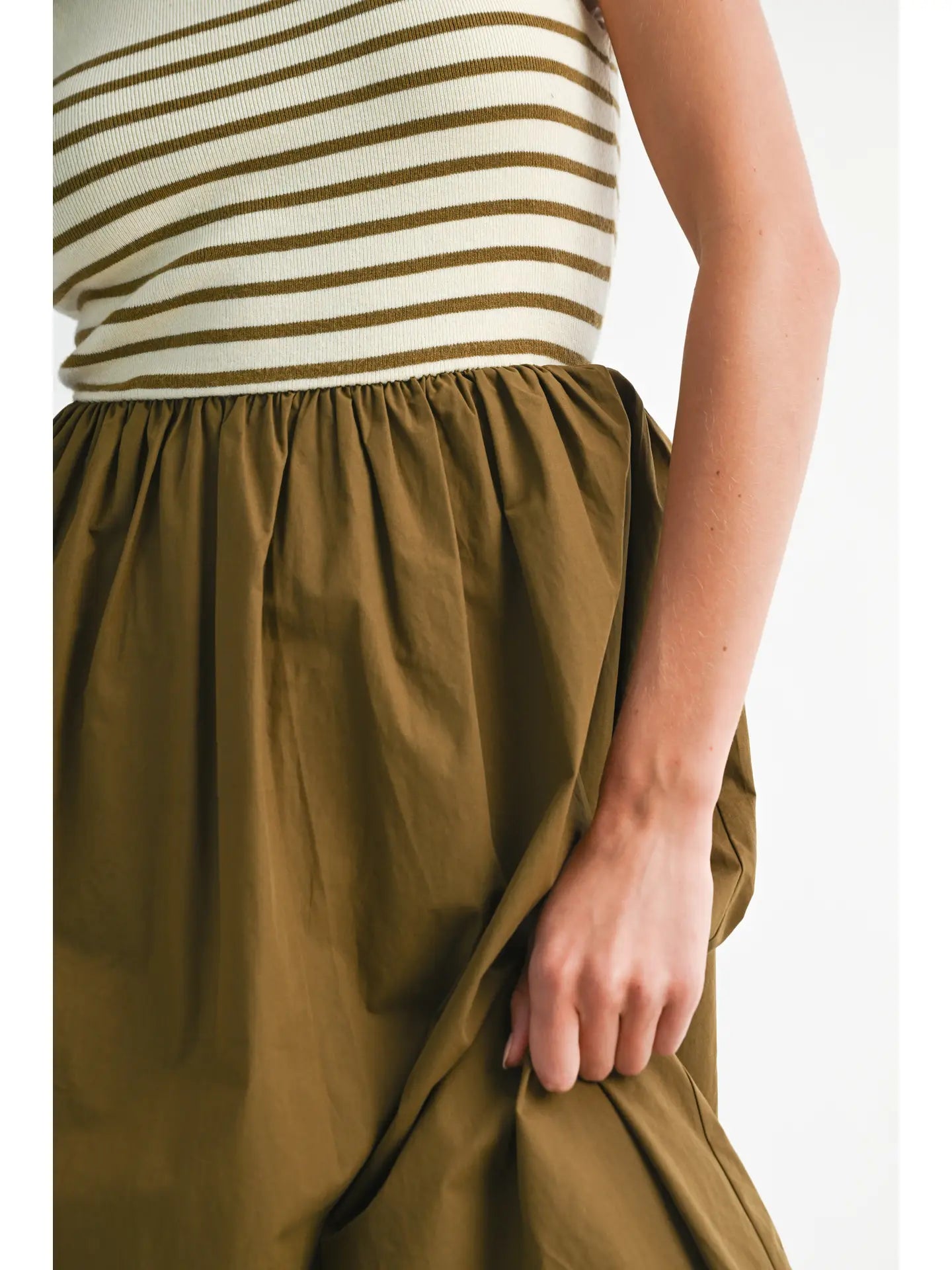 Olive Striped Ribbed Bodice Maxi Sundress