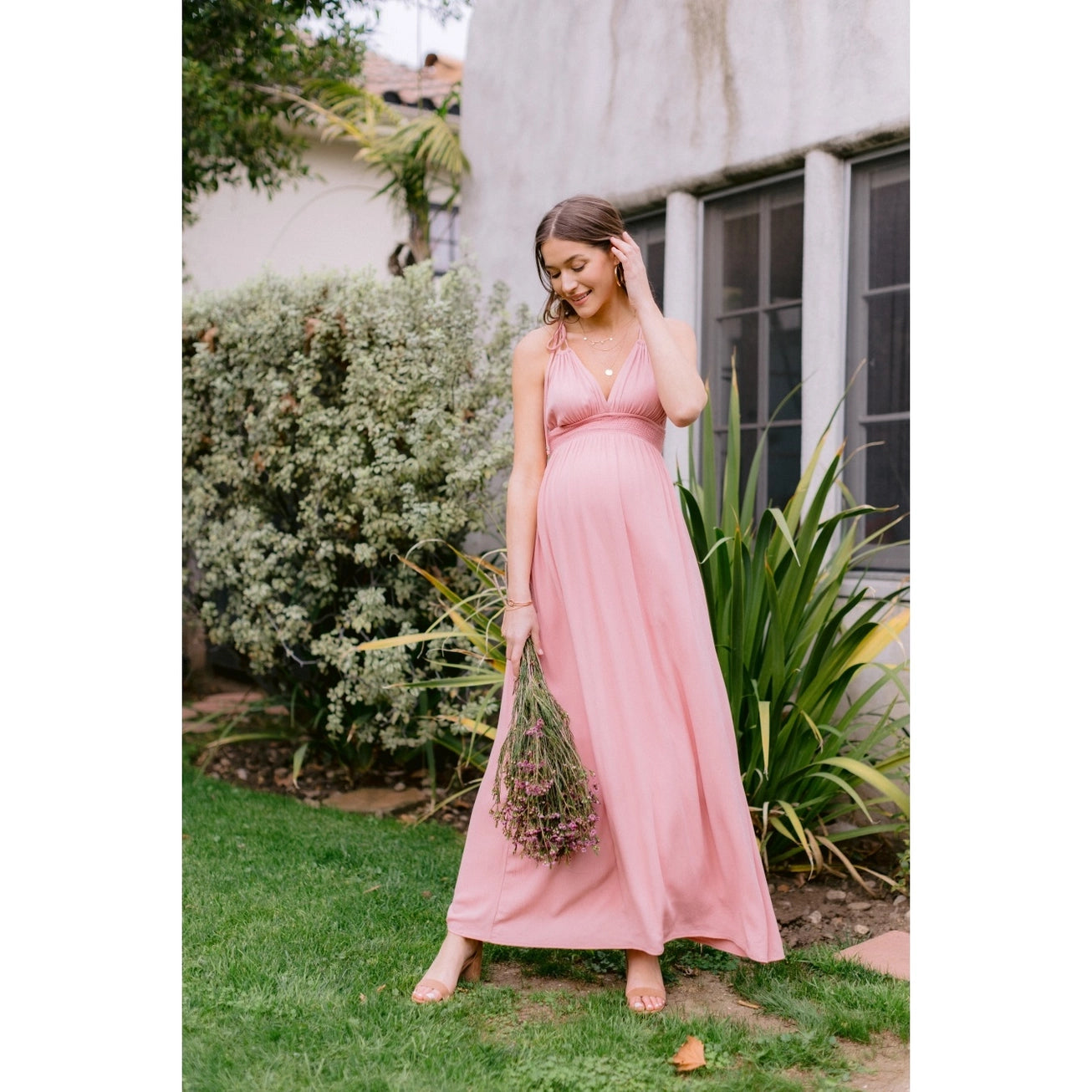 Tie-Strap V-Neck Maxi Dress